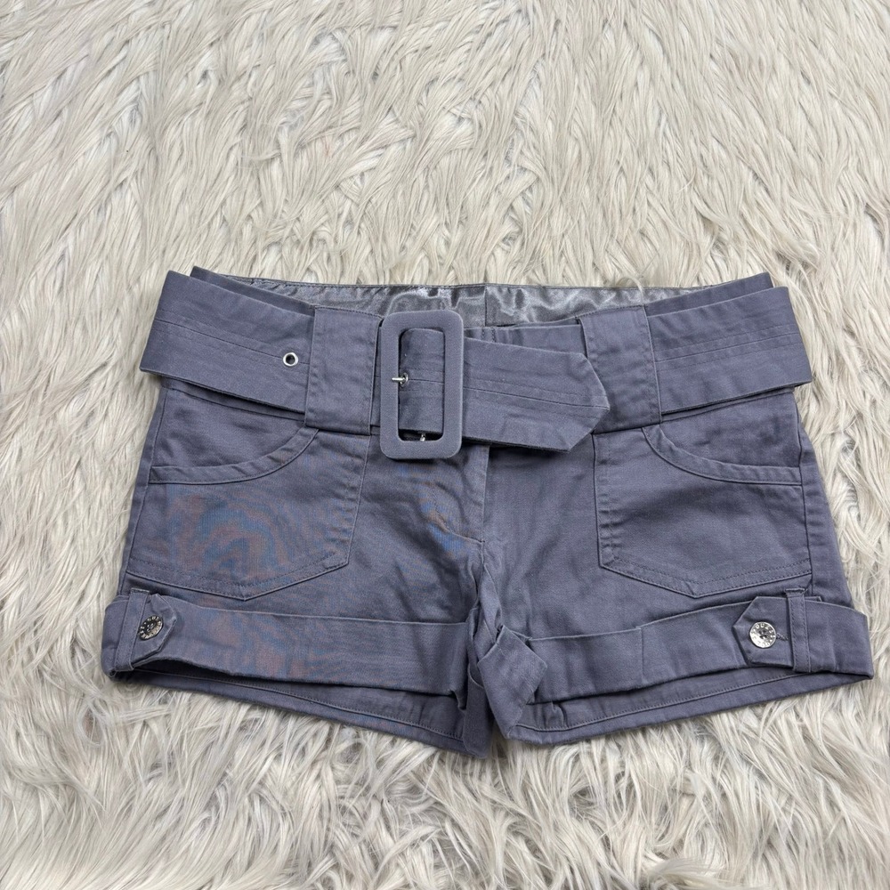 Vintage Y2K Guess Women's 26 Gray Twill Low Rise Shorts Belted Indy Sleaze Prep